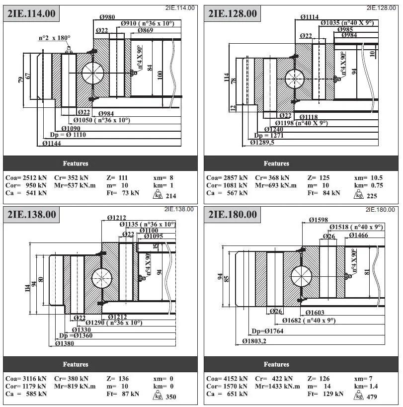 Four Contact Ball Slewing Bearings with External Teeth 2ie. 180.00