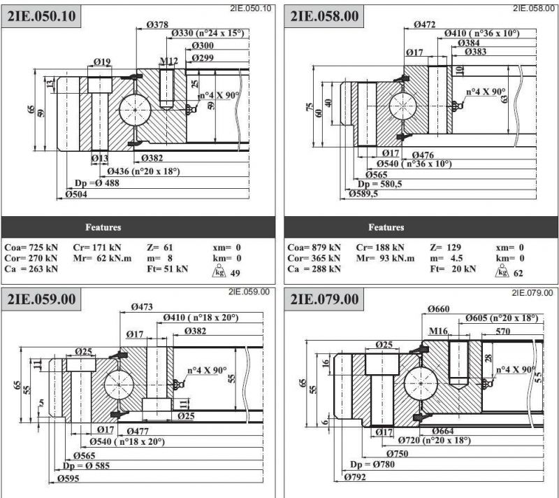 Four Contact Ball Slewing Bearings Turntable Bearings with External Teeth 2ie. 119.00