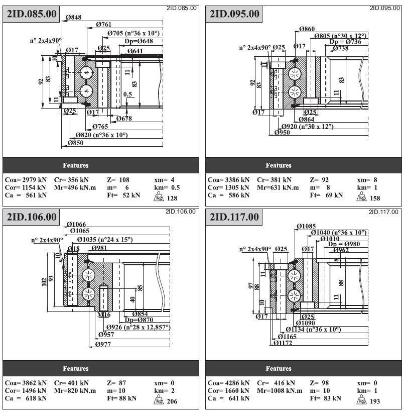 Lyhy Double Row Ball Slewing Bearings with Internal Teeth 2ID. 095.00