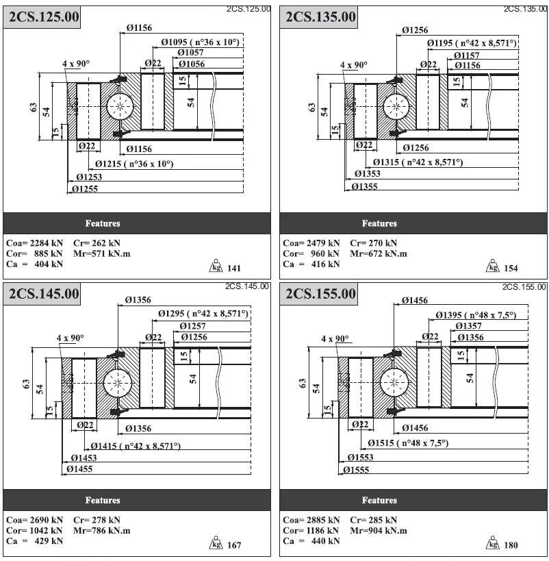 Single Row Ball Slewing Bearings Turntable Bearings 2CS. 125.00