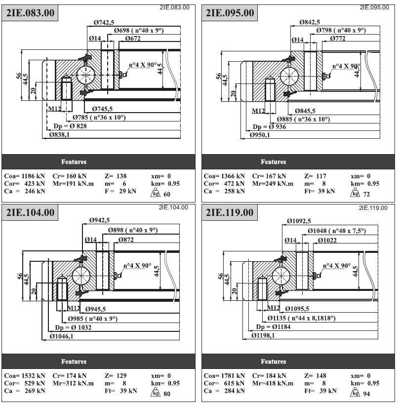 Four Contact Ball Slewing Bearings Turntable Bearings with External Teeth 2ie. 119.00