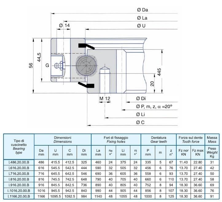 Torriani Gianni (TG series I. 20. B) Slewing Ring Internal Gear Slewing Bearing (I. 816.20.00. B)