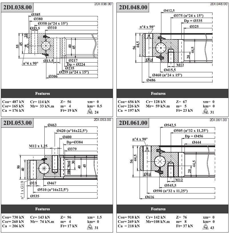 Single Row Ball Slewing Bearings with Internal Teeth 2di. 061.00