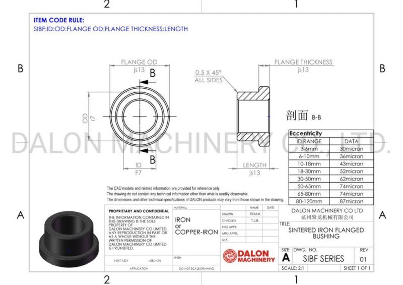 Round Sintered Iron Self Lubricated Plain Bush