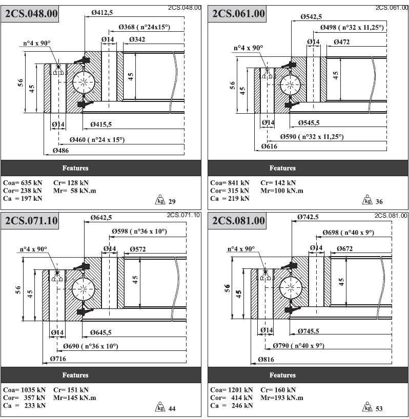 Four Contact Ball Slewing Bearings Without Gears 2CS. 048.00