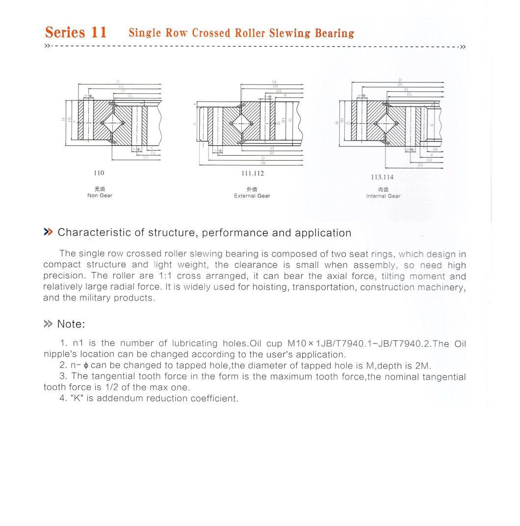 Slewing Ring Bearing Roller Bearing Turntable Bearing External Gear Teeth Bearing Rotary Bearing Single Row Crossed Roller Slewing Bearing