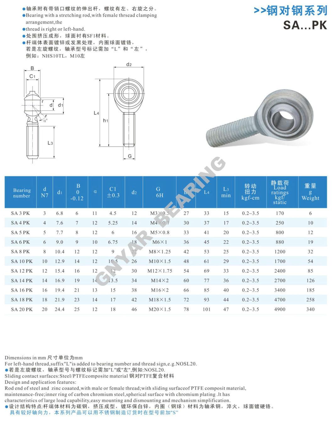 Phs POS Sq St Si Sqz Geew Ge Gw Gees Spherical Du Bushings Joint PTFE Bearing Rod End