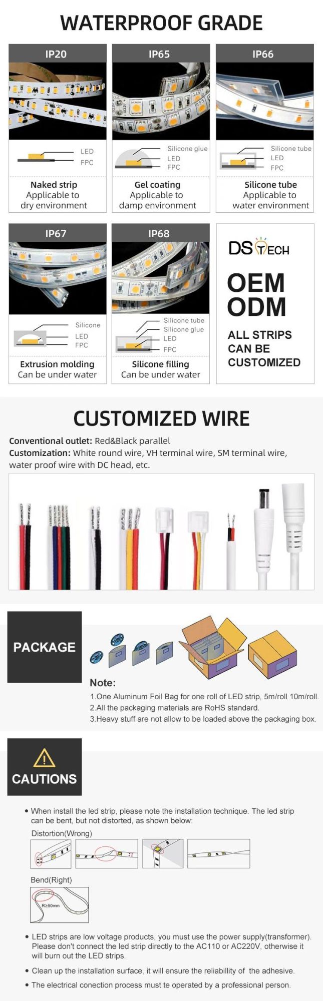 IP67 Outdoor Use Directly Connect AC Power AC200V to 240V High Voltage LED Strip Light