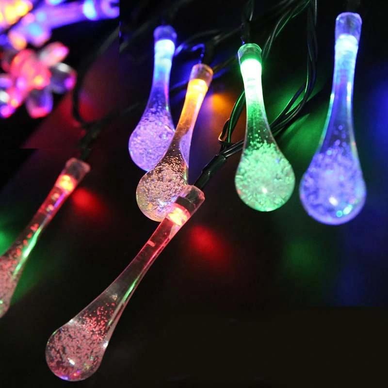 Outdoor Waterproof Solar Multicolor Raindrop String Lights 6.5m/30LEDs 8 Modes Christmas Light for Gardens Patio