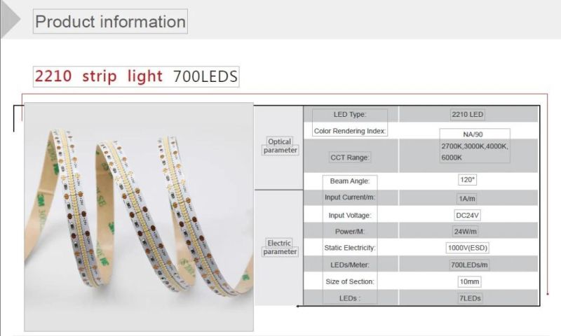 Wholesale Chip Linear LED Strip Light 2210 700LEDs/M DC24V for Decorate