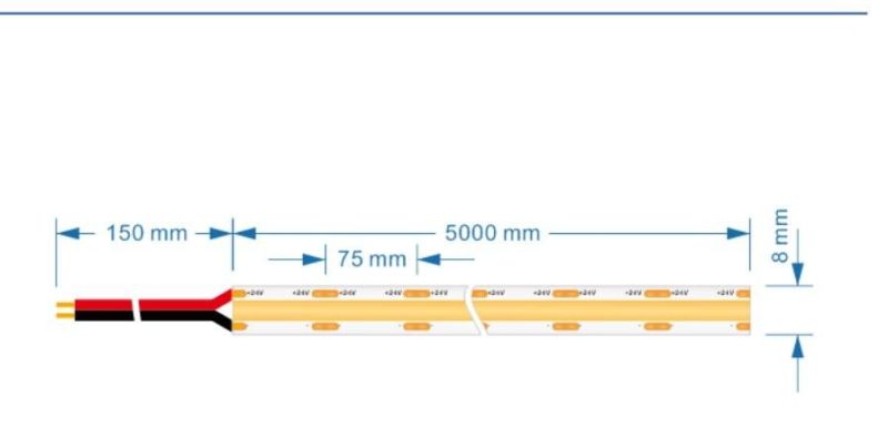 CE UL TUV Ra 90 DC24V 280 PCS/M 8mm Width LED COB Strip