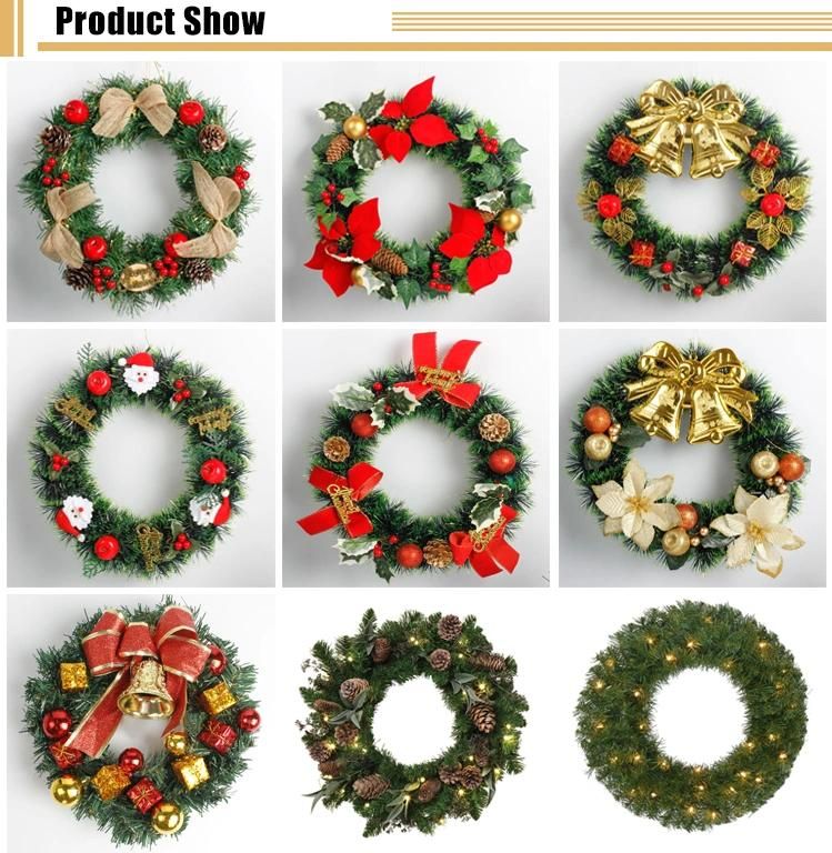 Decoration Plastic Flower LED Christmas Garland with LED Lights Artificial Green Wreaths