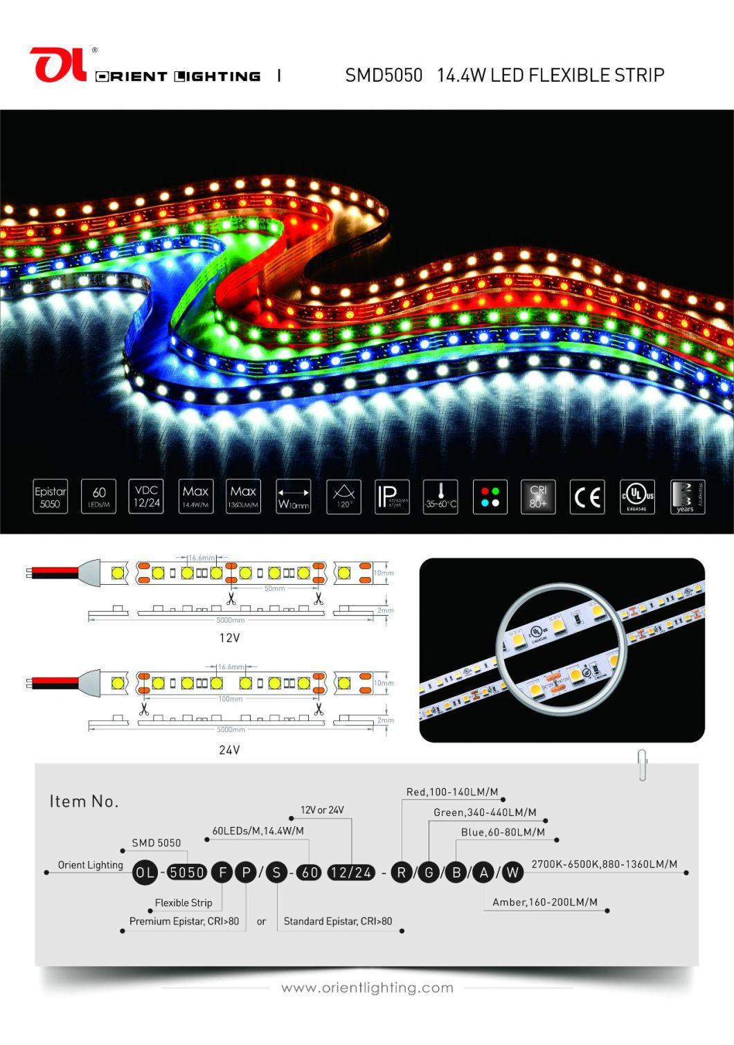 UL Ce 5050 24V 14.4W/M 4000K Waterproof IP68 LED Strip Light