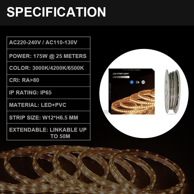 220V 230V LED Strip Light with Power Supply 82FT and 25 Meters for Decoration Light Garden Light Xmas Light Outdoor Used Waterproof IP65