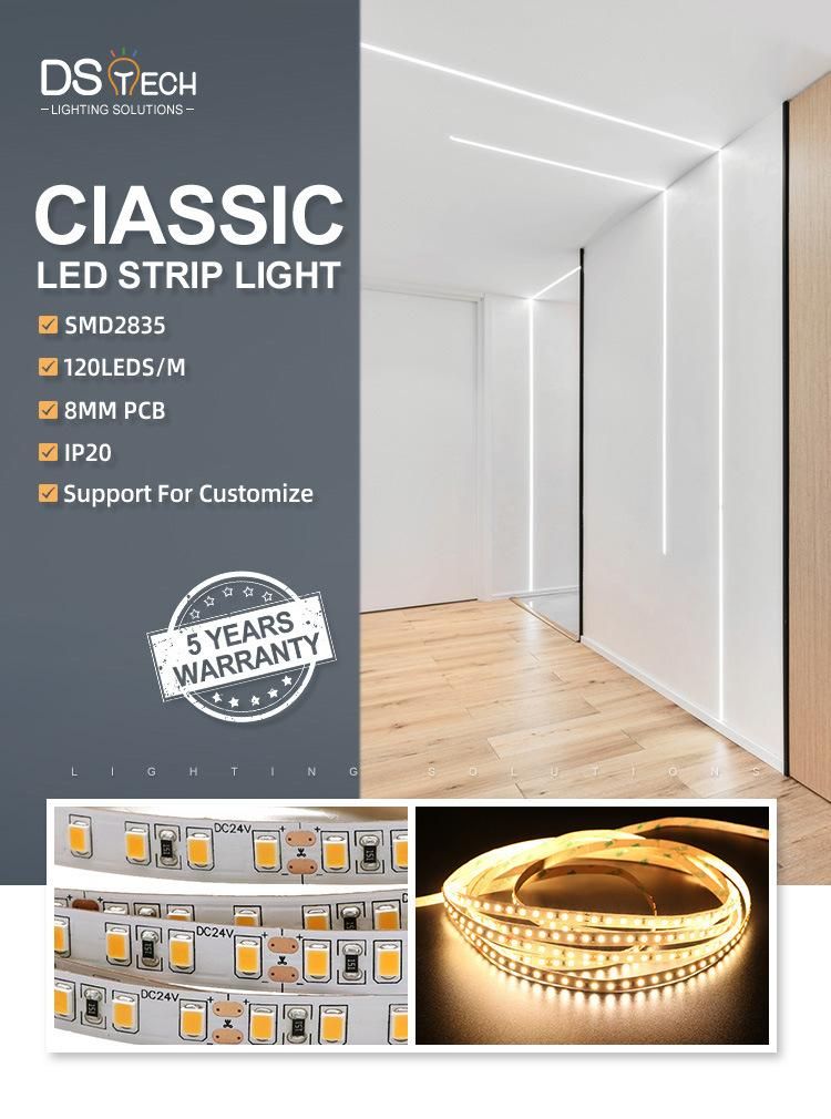 Wholesale Customized ETL 3years Warranty SMD2835 120LEDs 12W 8mm PCB LED Strip Light