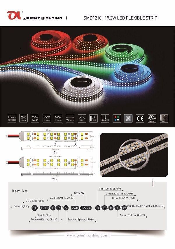 Ce UL Dual-Line SMD1210 (3528) 240LEDs 12V R/G/B/W LED Strip Light