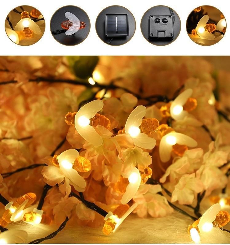 Solar Bee String Lights, LED Waterproof Solar Honeybee Fairy Lights