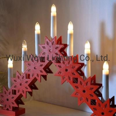 Candle Bridge Arch Table Decoration Wood 33.5 Cm Red