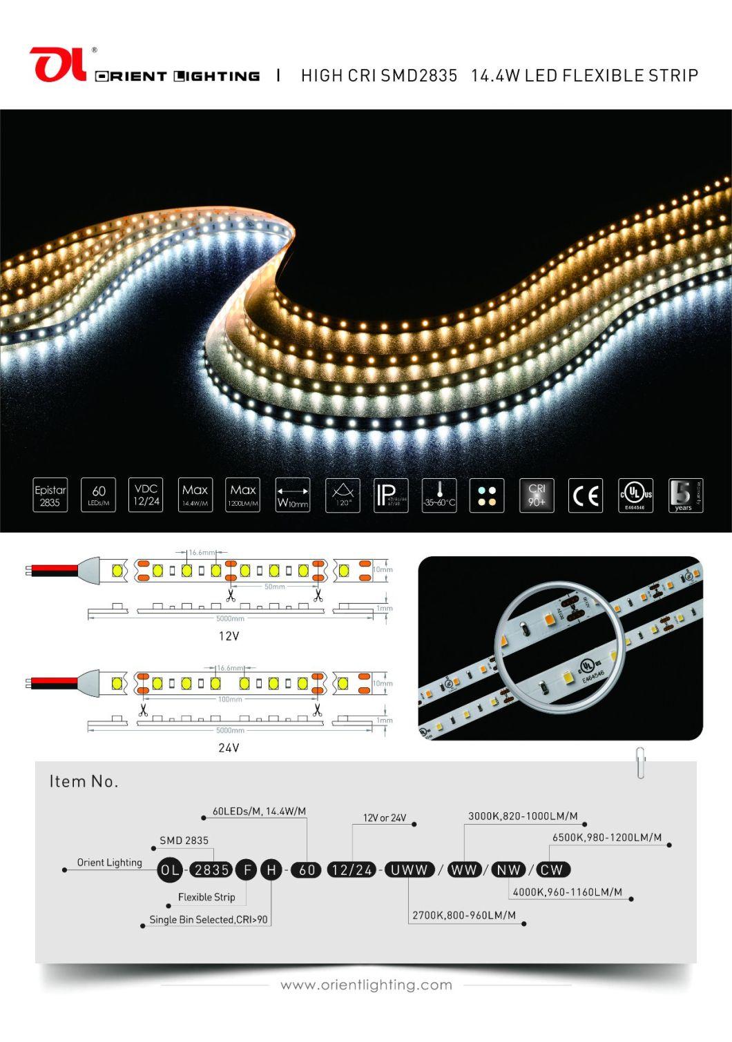 UL Ce Epistar 14.4W 24V 3000K Waterproof IP66 LED Strip Lighting