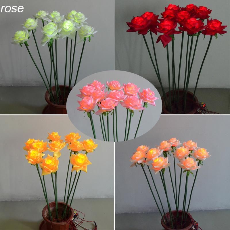 Artificial Plastic Fabric LED Light Rose Flowers for Home Decoration