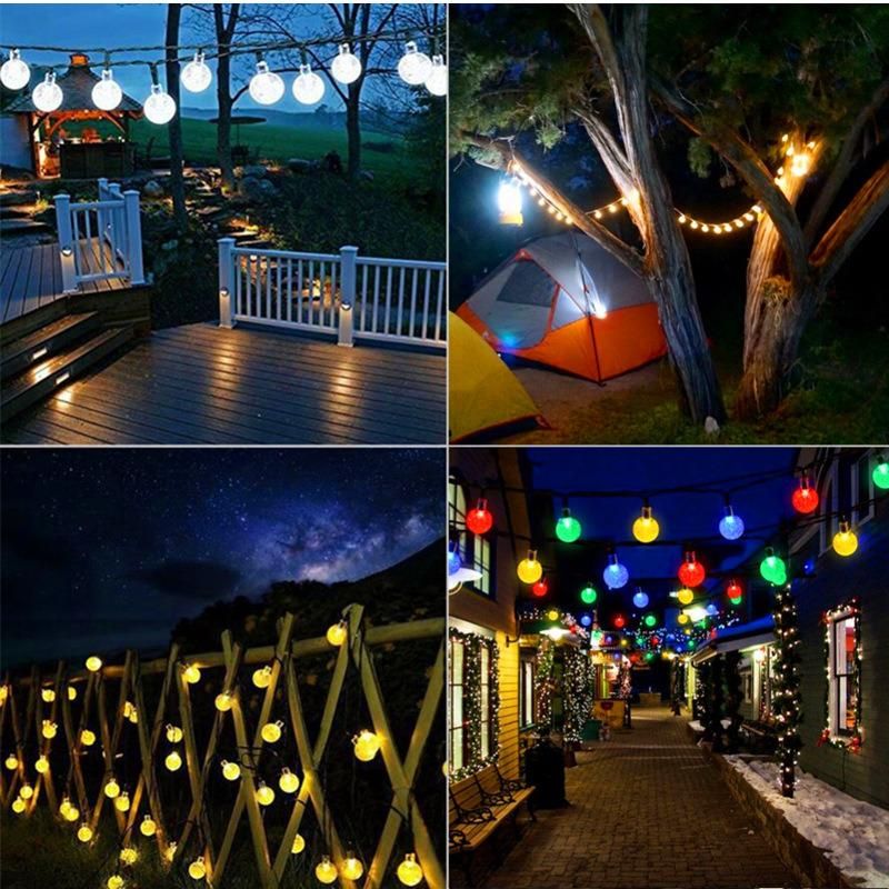 Solar Outdoor Christmas String Lights 6.5m 30 LED Fairy Flower Waterdrop Decorative Light for Indoor Christmas and Party