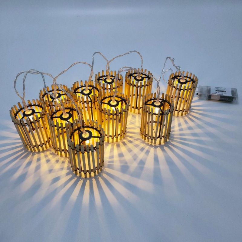 Outdoor Decorative Lighting Natural Bamboo Cylinder String Light