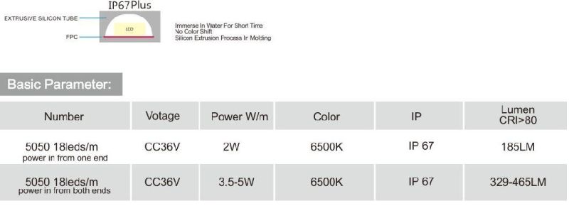 36V 68m 5050SMD 18LEDs Per Meter Power in From One End or Two Ends 2-5W Epistar Brand Chip Lp67 LED Flexible Strip Lighting