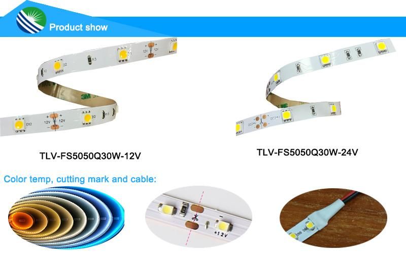 High Bright 30LED/M (IP20 or IP65 or IP68) Flexible SMD5050 LED Strip with 2 Years Warranty