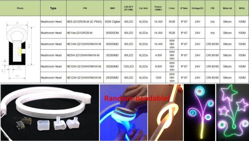 Factory Wholesale Silicone IP67 24V 5050 DMX RGB Color Changeable LED Neon Flex Strip Light