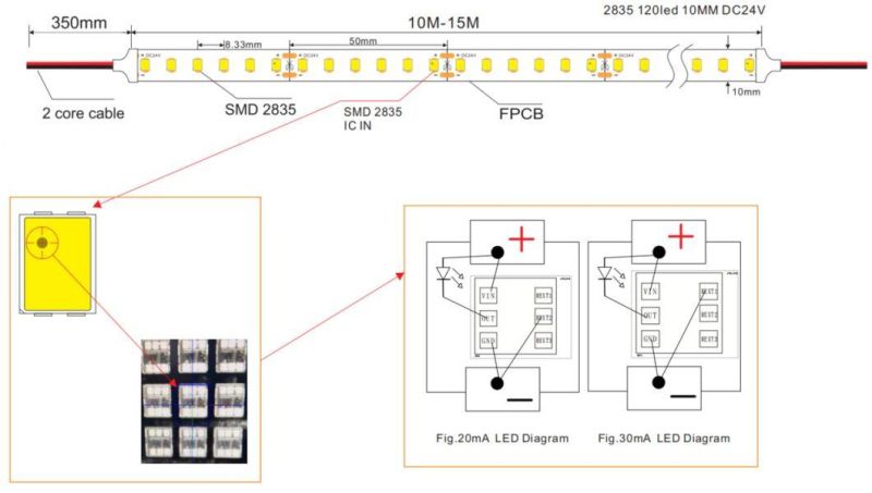 SMD2835 IC-Built-in LED Flexible Strip Without Resistors Outdoor Indoor Waterproof LED Strip CRI 95