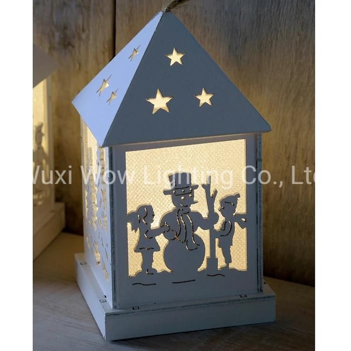 Christmas Hanging Lantern Wood 12 Cm - White Set of 3 - White