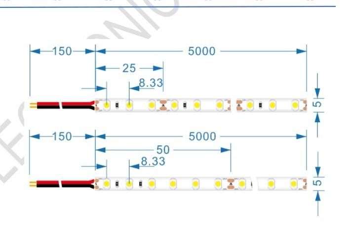 IP20 SMD3528 DC24V 120LEDs/M 50mm Cut Unit LED Flexible Strip