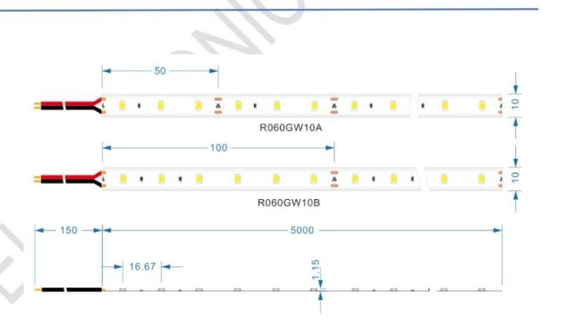 60LEDs/M DC12V 12W 10mm 100lm/W LED Flexible Tape Light Strip