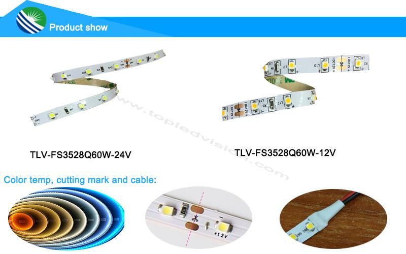 White Dimmable 4.8W/M 3528 LED Strip Light for Decoration Lighting