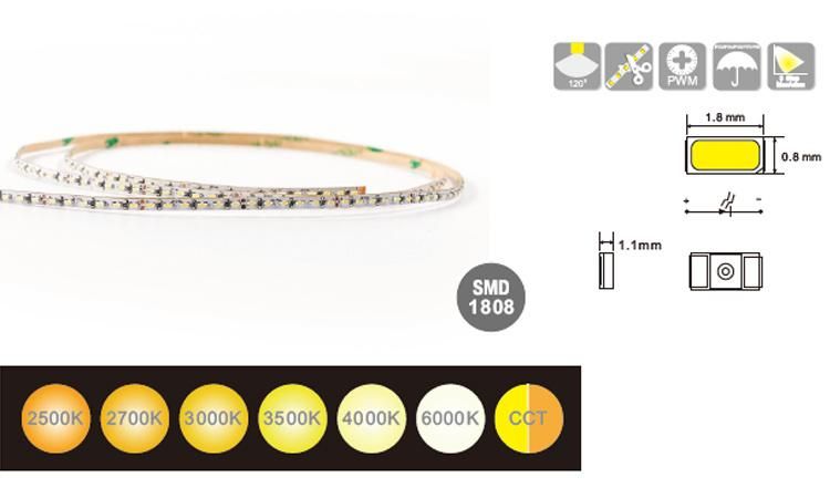 Ultra Thin 3mm PCB 240LEDs/M Waterproof/ Non-Waterproof SMD 1808 Flexible LED Strip