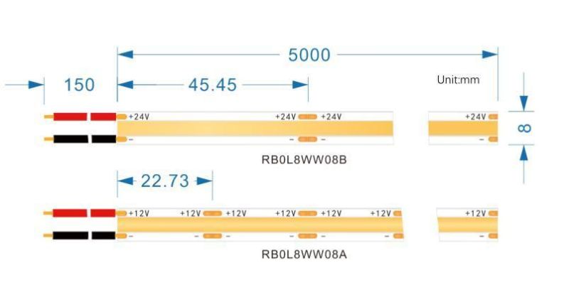 528 Chips 8mm Width 10W/M DC12V COB LED Strips