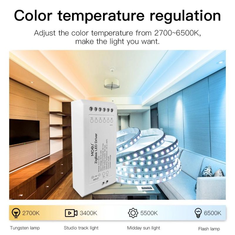 LED Strip Light RGB+C+W+Dimmer Controller Driver 2700-6500K 15A Tuya Smart Home Automation Alexa Acho Zigbee Gateway Hub Needed