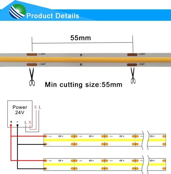 New Product 24V 350LED/Meter Flexible COB LED Strip Without Light DOT