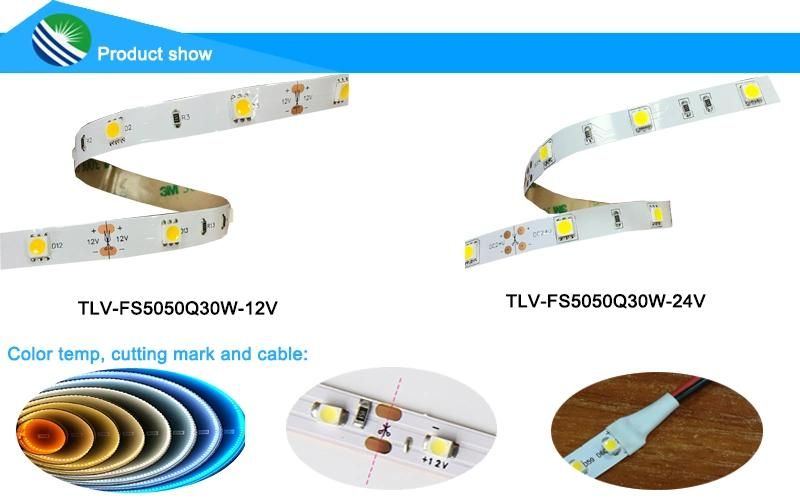 7.2W SMD5050 Water-Resistant 30LEDs/M LED Tape/ Flexible LED Strip Light