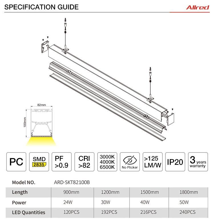 LED Linear Light Factory Indoor Decoration Supermarket Warehouse Office Linear LED Pendant Light