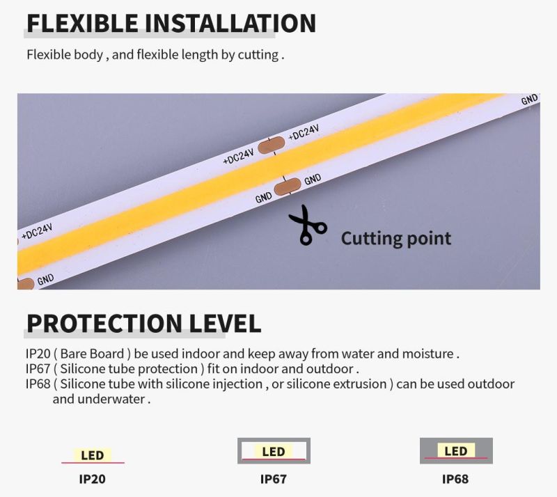 24V Flexible COB LED Strip Lighting 528LED/M Without Light Spot