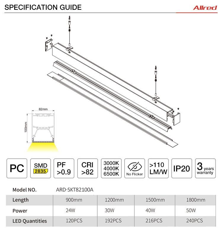 LED Linear Light Factory Indoor Decoration Supermarket Warehouse Office Linear LED Pendant Light