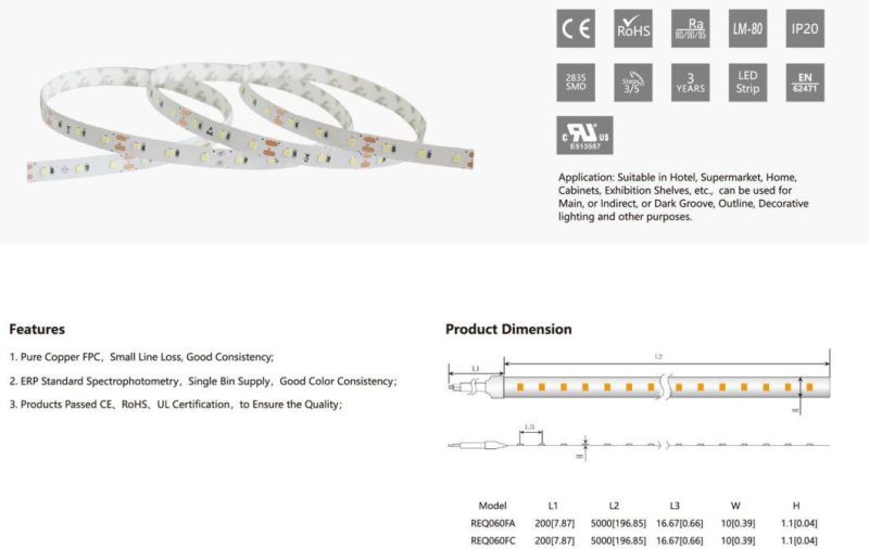 10mm 2835SMD 60LEDs Flexible LED Strip IP20 LED Strip Light