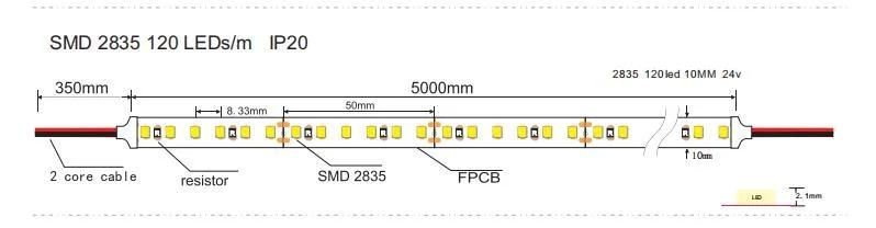 SMD 2835 LED Strip 120LEDs DC 12V/24V 3000K 2oz Copper