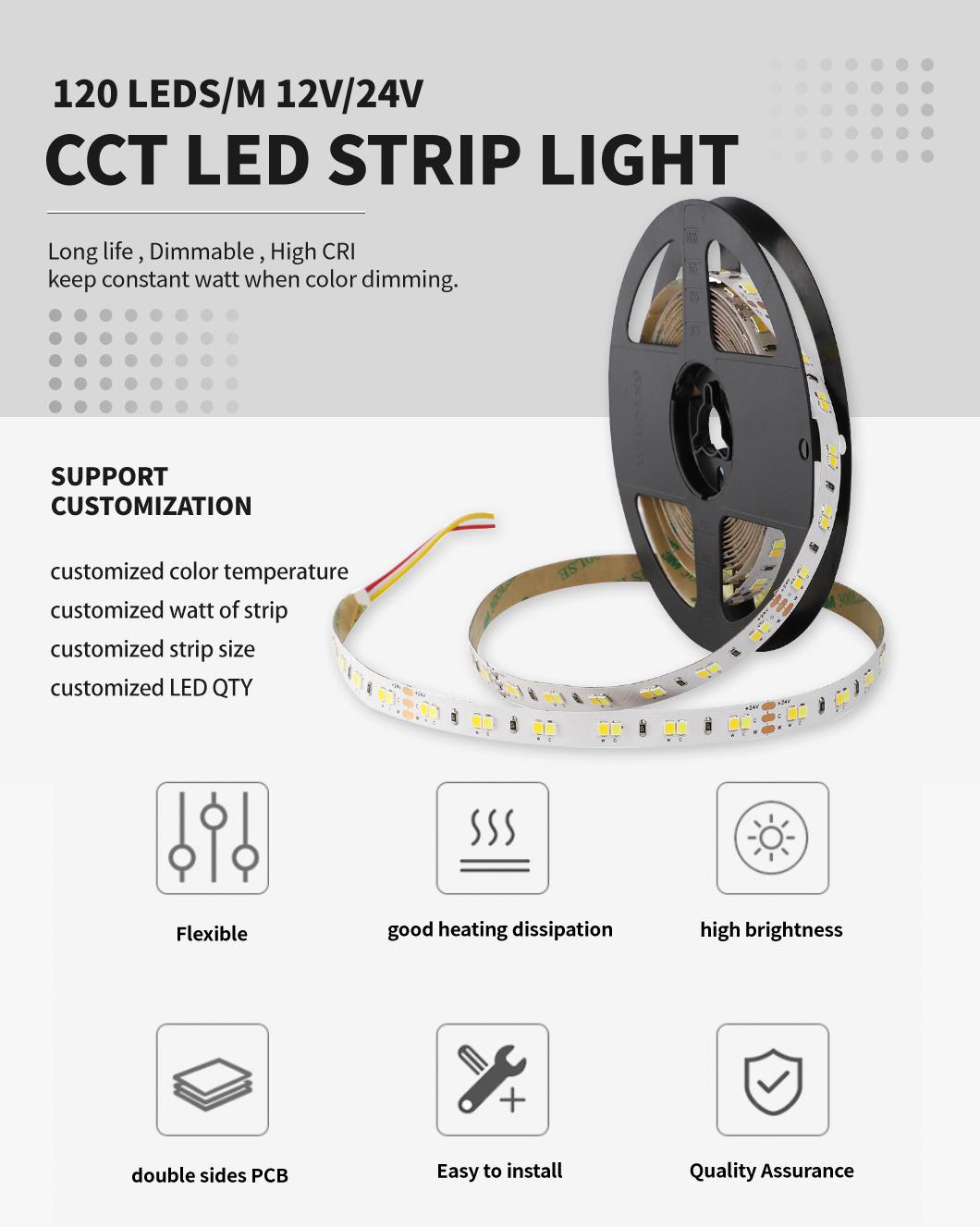 CCT Dual Color Light SMD2835 LED Strip for Cabinet Mirror House