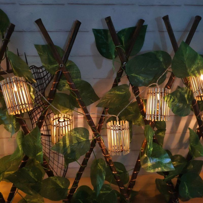 Outdoor Decorative Lighting Natural Bamboo Cylinder String Light