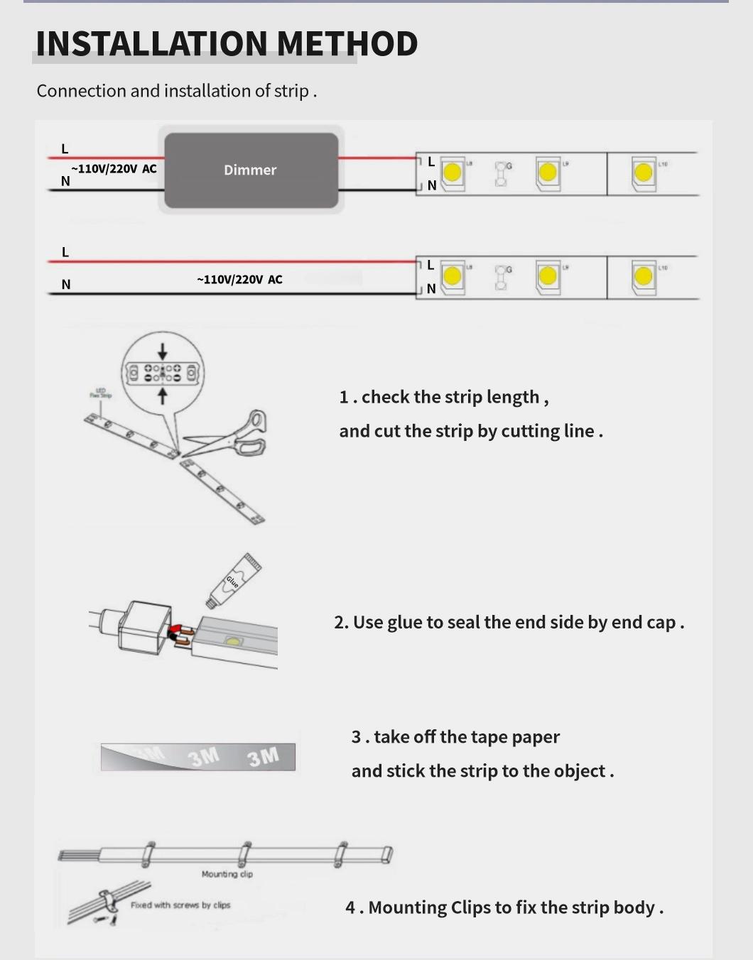 High Quality 100mm-Cutting High Volt LED Strip Light 120LEDs/M