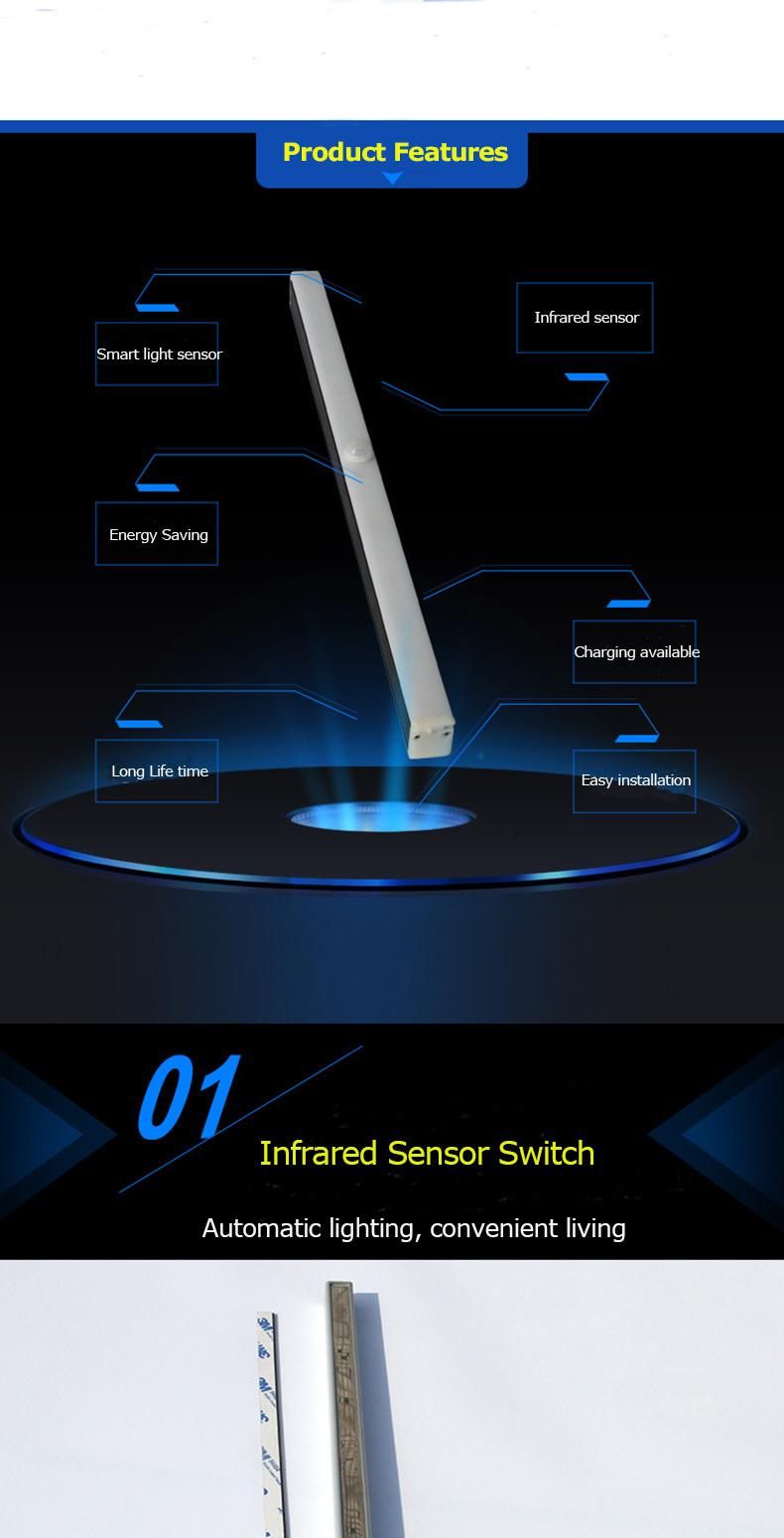 Rechargeable USB Motion Sensor Rigid Bar Strip Lamp LED Showcase Lighting for Shelf Cabinet