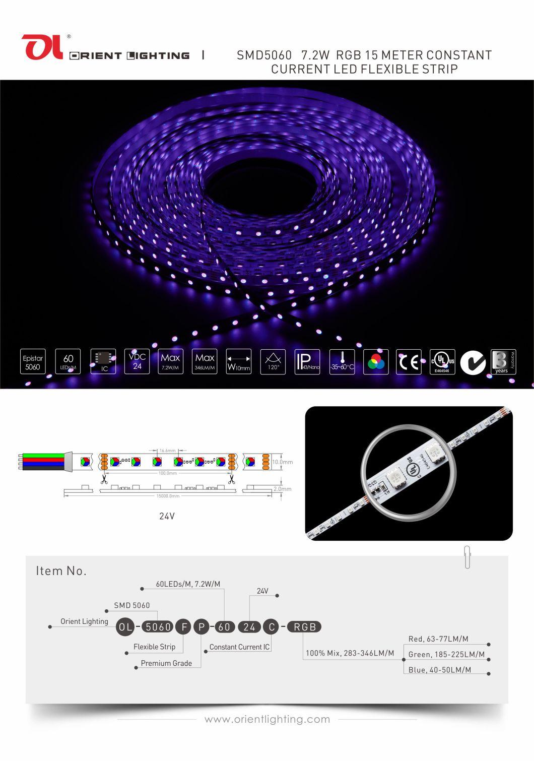 Hot Sale 5060 SMD 15m Constant Current RGB LED Strip Lighting