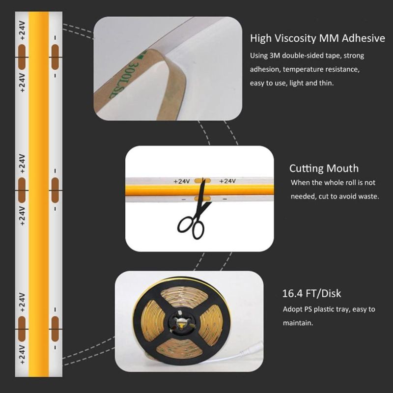 Cuttable 500mm LED Strip No DOT Warm White 24V LED COB Strip Light